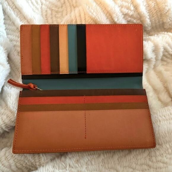 Craftwork Products Japan Made Deep Orange Colorblock Motif Long Wallet - Picture 1 of 10